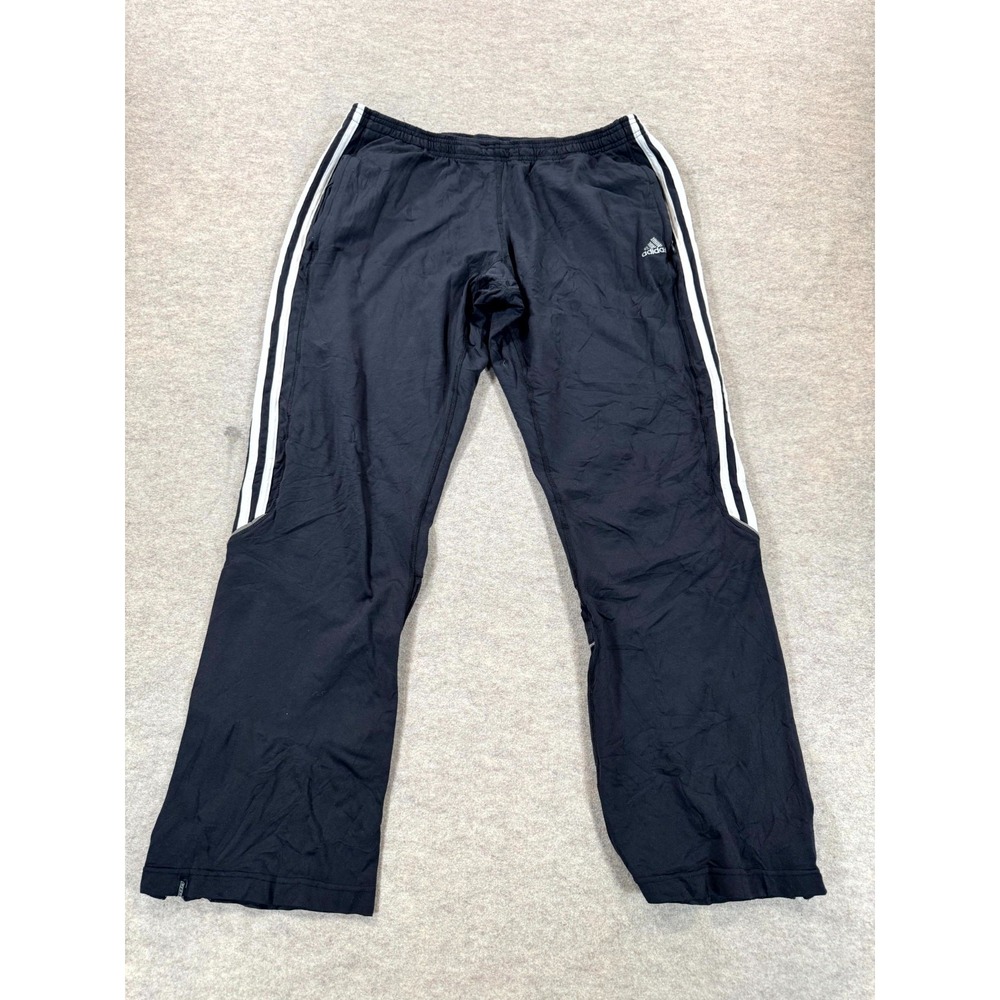 VTG Adidas Climalite Three Stripe Woven Track Pants Mens 32 Black Logo Ankle Zip